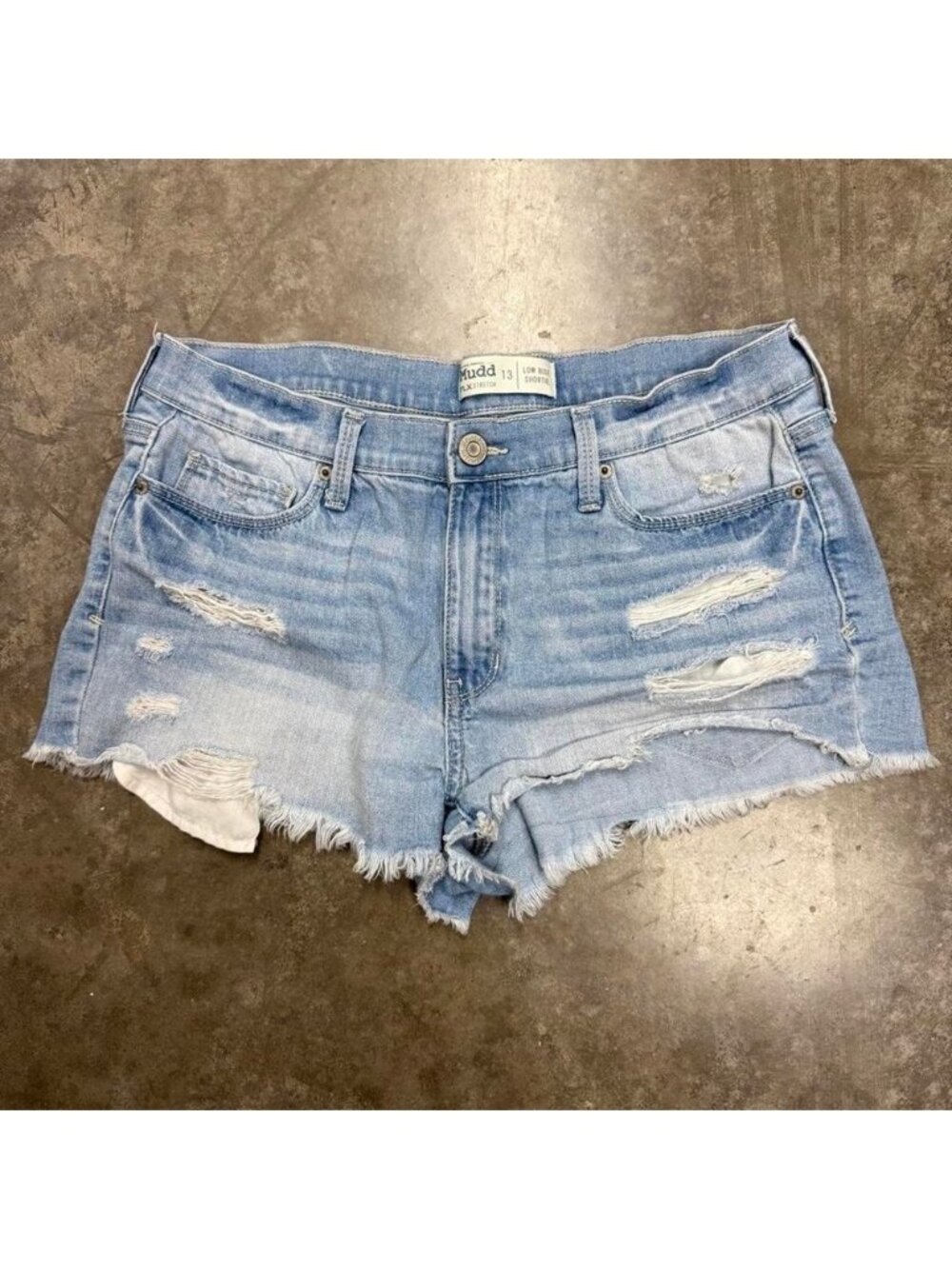 Y2K MUDD Light Wash Low Rise Shortie Distressed Shorts Size 13